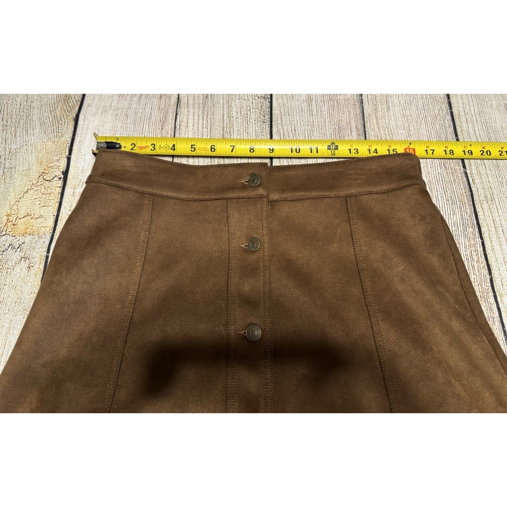 CHAPS Brown Suede Front Button A Line Skirt Western Boho Skirt Sz 8 TubA - Picture 4 of 7